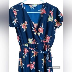 Oh Mamma wrap dress navy with floral pattern maxi length design medium
